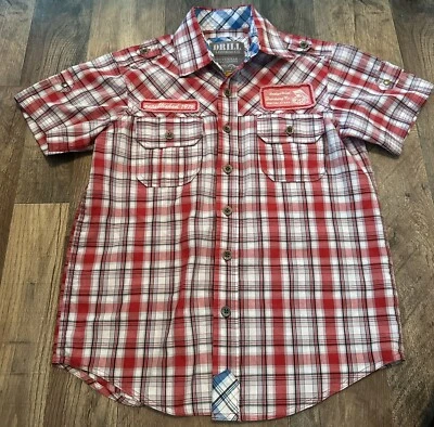 Camisa informal a cuadros de manga corta con parches a cuadros rojos talla 8 para niños Foto 1 de 4