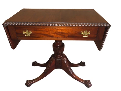 Vintage Feldenkrais Carved Mahogany Chippendale Style Drop Leaf Table Cover
