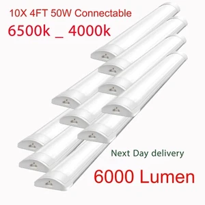 10x led batten light linkable ceiling lamp tube 4FT 50W Surface Mount For garage - Picture 1 of 9