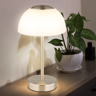 Beistellleuchte Tischlampe Nachttischleuchte LED CCT Touchdimmer Glas opal Akku - Bild 1 von 4