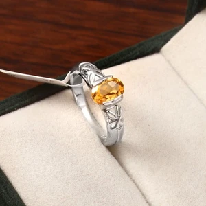 Elegant Sterling Silver Citrine Ring – Oval Yellow Stone – November Birthstone - Picture 1 of 13