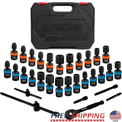 1/4 Drive Swivel Socket Set 32 Pieces CR-MO Steel 72 Teeth Wobble Tool Kit New - Image 1 of 4