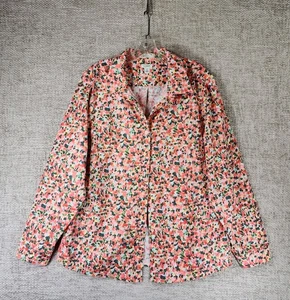 LL Bean faltenfreie Bluse geknöpft Damen 1X korallengrün Blumenmuster Baumwolle gebraucht, in einwandfreiem Zustand - Bild 1 von 12