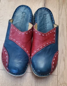 Womans Pavers REAL leather blue and red clogs/mules size6 - Picture 1 of 7