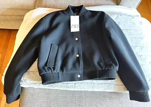ZARA Black Bomber Baseball Jacket, XS, NWT - Picture 1 of 5