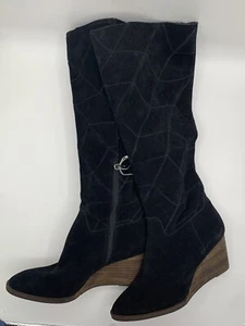 NWT Lucky Brand Waterproof Suede Black Wedge Tall Shaft Women’s Boots Size 9M - Picture 1 of 11