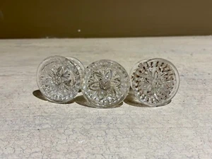 3 Antique Matching Pressed Glass Furniture Drawer Knobs with Floral Design - Picture 1 of 10