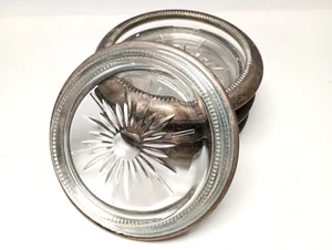 Vintage Silver Plated? glass coaster set of four unmarked - Picture 1 of 6