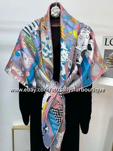 Sallys 16 Momme Twill Silk Wrap Scarf Stole Animals Print Square Shawl Hijab 53" - Picture 1 of 28