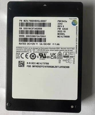 Samsung PM1643a 960GB SSD 2.5" SAS MZ1LT960HBHQ-00007 MZ-1LT960B FW GXA0 12Gb/s - Image 1 of 2