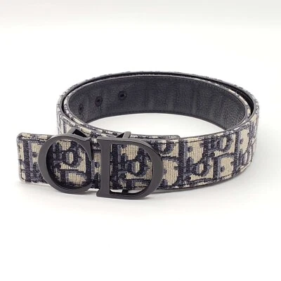 100% Auth Christian Dior Oblique CD Leather and Canvas Belt Size 85 $750 - Image 1 of 4