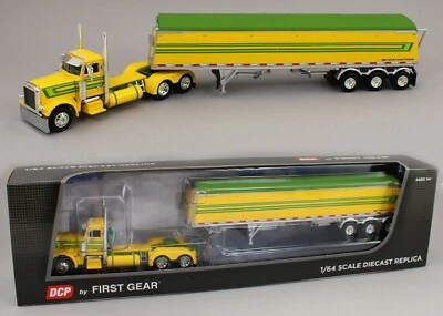 DCP 1:64 *YELLOW & GREEN* Peterbilt 379 Day Cab & LODE KING GRAIN TRAILER *NIB* - Image 1 of 4