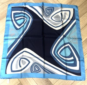 Vintage 100% Silk Blue Italian Square Hand Rolled Hems Scarf 26" Square - Picture 1 of 12