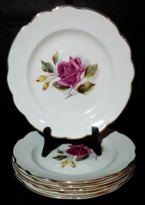 6 assiettes plate Gien France modele chambord decor rosier et dore - Imagen 1 de 6