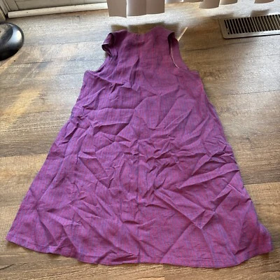 ¿Vintage años 60? Vestido rosa púrpura a rayas de lino sobrepelliz puntada única grande? Foto 1 de 4