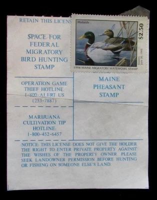 1994 Maine Duck Stamp on Non-Resident Hunting License - Image 1 of 2