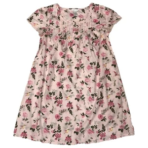 Womens Pink Floral Bird Print Short Sleeve Nightgown Night Gown Petite Large - Picture 1 of 2