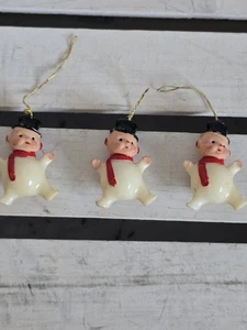  Vintage celluloid Snowman baby top hat set of 3 ornaments..adorable! - Picture 1 of 3