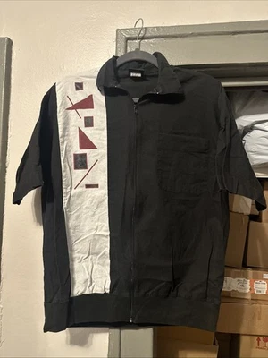 John Blair M Black White Zip Shirt Cotton Blend Short Sleeve Bowling Polo - Image 1 of 4