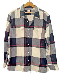 Levi's MENS SIZE LARGE PRE-OWNED Classic Worker Overshirt WHITE/BLACK/RED PLAID - Picture 1 of 14