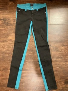 Tripp NYC Size 26 Teal And Black Split Skinny Jeans - Picture 1 of 3