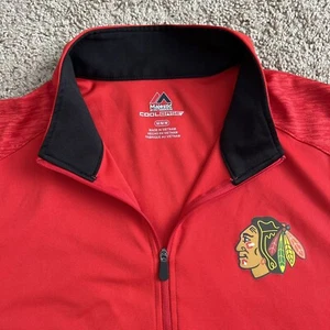 Chicago Blackhawks Quarter Zip Mens Size Medium Majestic Cool Base Red Pullover - Picture 1 of 11