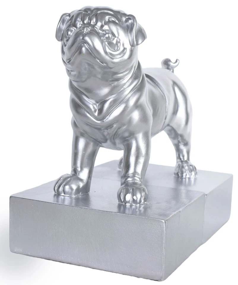 Silber Hundefigur Mops Mopsfigur Buchstützen Buchständer Pug Figur Carlin Hund - Bild 1 von 4