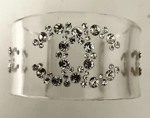 CHANEL Sparkling Crystals CC Logo Acrylic Cuff Bracelet ~ Versatile! - Picture 1 of 9