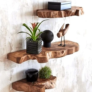 Handmade Live Edge Teak Shelf Natural Curve Artwork Home Organic Floating Shelf - Picture 1 of 1