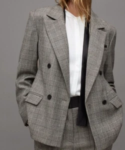 $ 445 Allsaints Bea gewebter karierter Slim Fit Blazer Gr. 8 US neu mit Etikett - Bild 1 von 14