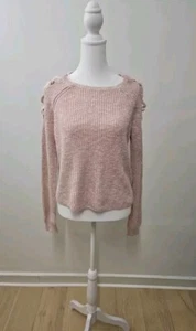 Womens Cloud Chaser Pink Lace Up Shoulder Pink Sweater Size Large - Picture 1 of 7