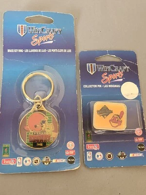Cleveland Browns & Indians Fans, Brass Key Ring & Indian 1995 WS Lapel Pin - Image 1 of 4