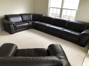 Natuzzi Editions Abele Sectional Leather  Recliner Reclining Sofa + Chair Brown - Picture 1 of 18