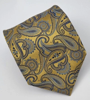 Corbata de seda Van Heusen dorada gris azul cachemira para hombre 58 x 3,3/8 Foto 1 de 4