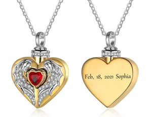 Collar de urna de alas de ángel corazón grabado personalizado cremación cenizas recuerdo - Imagen 1 de 7