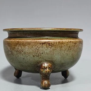 7.1"song dynasty offcial kiln ru Porcelain open slice Three feet Incense Burner - Picture 1 of 9