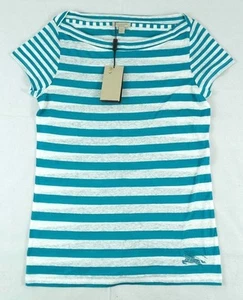 Burberry Blue White Striped Linen Blend Basic Cap Sleeve Shirt Sz. M $285 BNWT - Picture 1 of 6