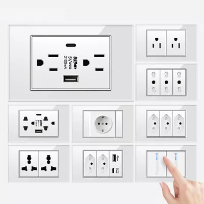 Wall Power Socket with 5V 2.1A USB Type-c Charger Panel Light Switch Wall Outlet - Image 1 of 4