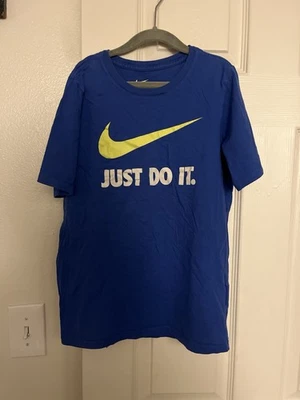 Футболка Nike для мальчиков «Просто сделай это» графическая синяя размер L | спортивный покрой | логотип Swoosh - Изображение 1 из 3
