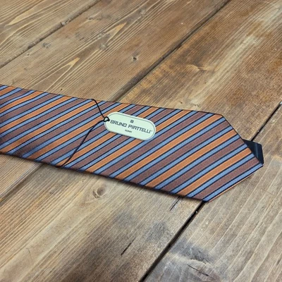 Bruno Piattelli 男式丝绸领带橙色棕色灰色经典长度 — 第 1/4 张图片