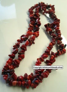Genuine Dyed Red Fossil Coral Bead Strand - 32 inch Length 7-18mm Nuggets BS287 - Picture 1 of 4