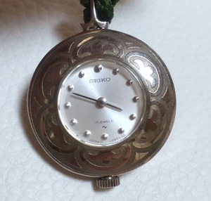 Seiko Pocket Watch Japanese Style Hand-Wound Silver 17 Jewels Used From Japan - Picture 1 of 9
