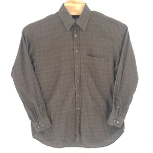 Brioni Shirt Mens Large Brown Plaid Cotton Long Sleeve Button Up - Picture 1 of 12
