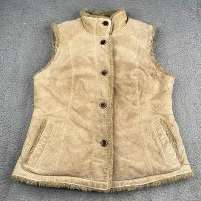 Chaleco Eddie Bauer Gamuza Cuero Mujer Pequeño Beige Imitación Piel Abotonada Exterior Foto 1 de 4