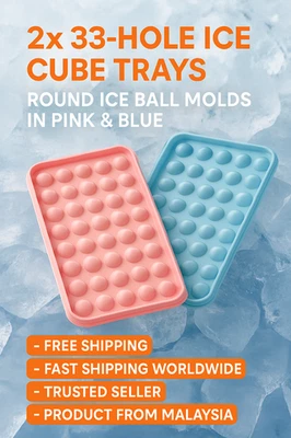 2x Bandejas Cubitos de Hielo 33 Agujeros Bandeja Redonda Bola de Hielo Liberación Giratoria Hielo Rosa y Azul Foto 1 de 4