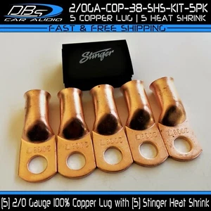 5 2/0 Gauge Copper 3/8 Ring Terminal Lug Battery Connector Stinger Heat Shrink - Picture 1 of 7