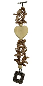 Sea Shell Bracelet with Heart and Silver Toggle Clasp 925 approx 8 in Long - Picture 1 of 6