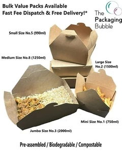 Biodegradable Kraft Food Takeaway Boxes Deli Rice Noodle Pasta Compostable Salad - Picture 1 of 13
