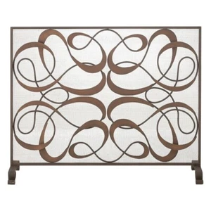 Single Panel Fireplace Screen Dark Gold Swirl Design - Picture 1 of 1
