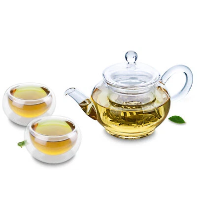 Mini 3in1 Tea Set - 320ml Heat Resistant Glass Teapot + 2x Double Wall Cups - Image 1 of 4
